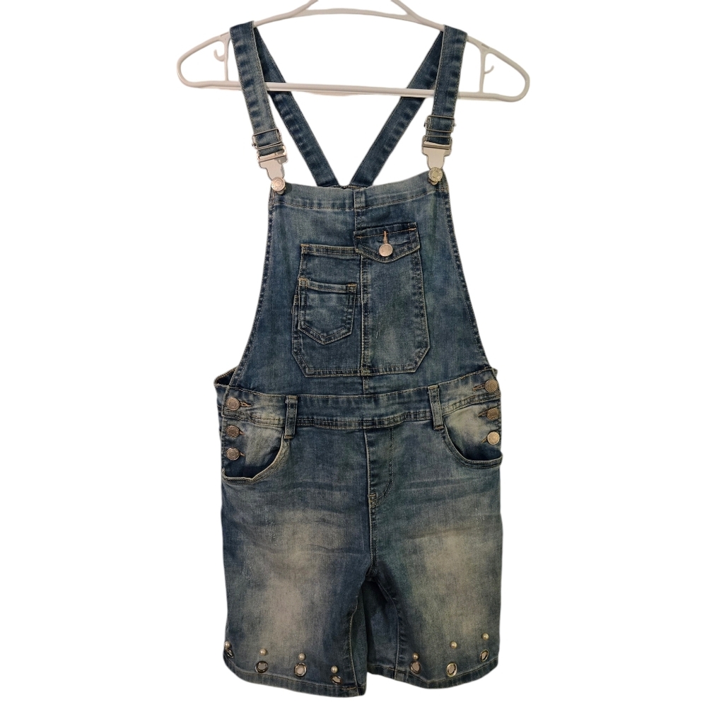 Moon Girl Peal Denim Overalls Shorts Size 30 | Distressed Jean Shortalls